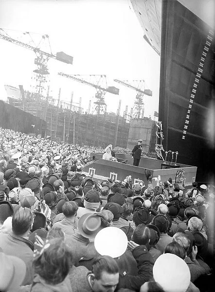 HRH Queen Elizabeth Queen Mother May 1950 at the Launching of Ark Royal