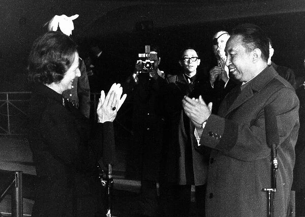 Hua Kuo Feng Chairman of the Chinese Peoples Republic greeting Margaret Thatcher British