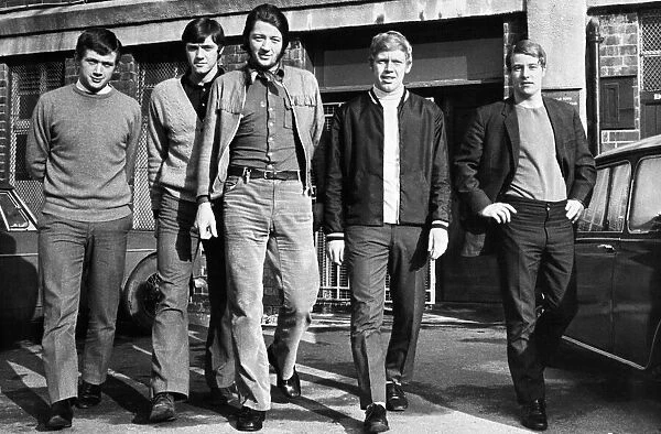 Huddersfield Town footballer Frank Worthington with teammates. February 1970