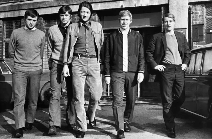 Framed Print : Huddersfield Town footballer Frank Worthington with teammates. February 1970 Framed Print : Huddersfield Town footballer Frank Worthington with teammates. February 1970