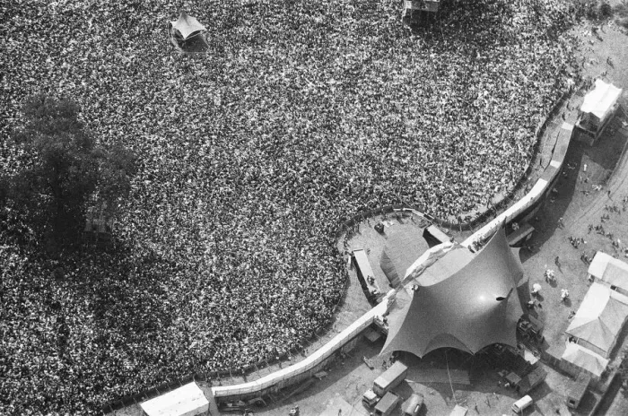 Framed Print : Huge crowds gather to watch the Rolling Stones in concert at Knebworth House