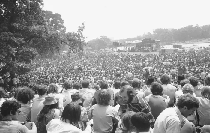 Framed Print : Huge crowds gathered to watch the all day concert at Hyde Park Framed Print : Huge crowds gathered to watch the all day concert at Hyde Park