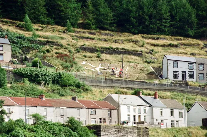 Framed Print : A huge Dragon made from recycled marble on the hillside in Blaenllechau