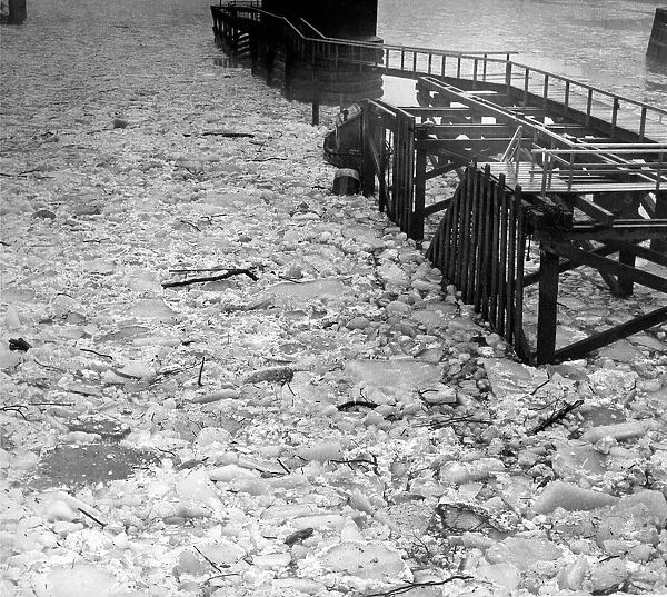 Huge sections of broken ice that have been washed down the river Tyne during the thaw in
