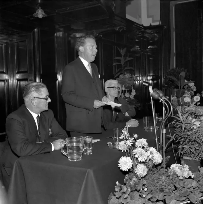 Framed Print : Hugh Gaitskell speaks at the Park Hotel Cardiff. October 1960 M7765 Framed Print : Hugh Gaitskell speaks at the Park Hotel Cardiff. October 1960 M7765