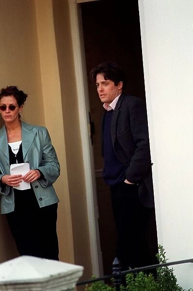 Hugh Grant Actor April 98 On the set of his new film with co-star Julia Roberts