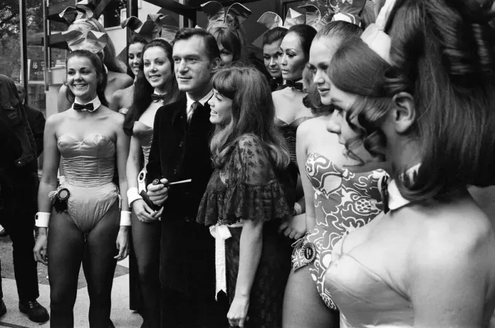 Framed Print : Hugh Hefner holds a press conference at the London Playboy Club to announce the formation