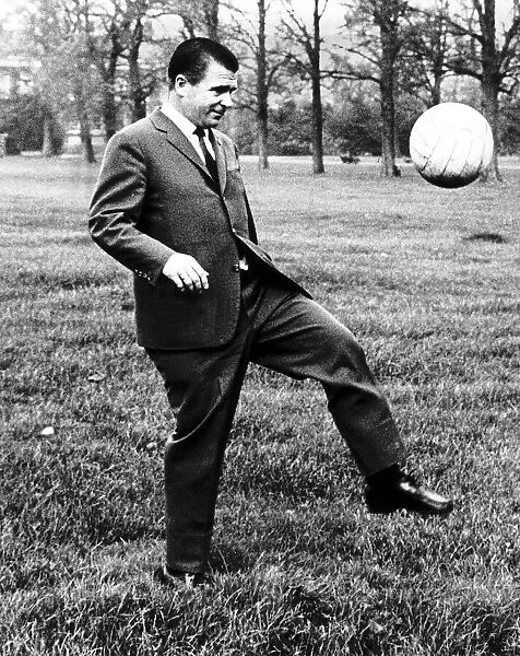 Hungarian footballer Ferenc Puskas of Real Madrid practicing his ball control skills in a