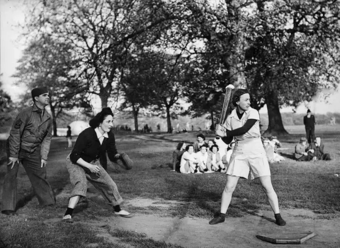 Framed Print : Hyde Park, London. Canadians play baseball in London, May 1944 Framed Print : Hyde Park, London. Canadians play baseball in London, May 1944