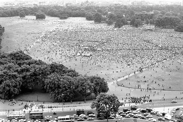Hyde Park Pop Festival. Aerial view of the scene at Hyde Park Corner today