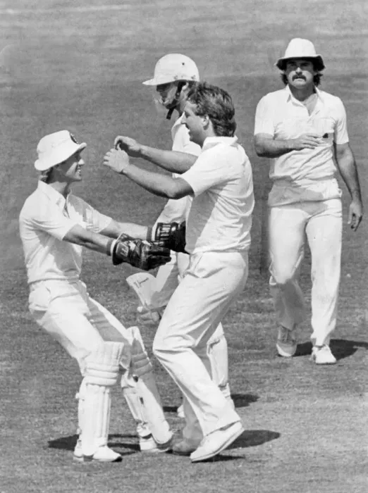 Framed Print : Ian Botham celebrates wicket during test match against New Zealand - August 1983