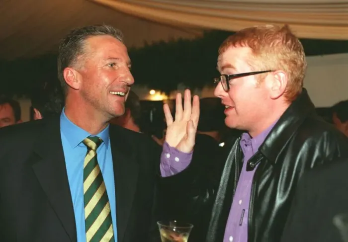 Framed Print : Ian Botham (left) October 1999 talking with Chris Evans at the Dunhill golf pro-am party Framed Print : Ian Botham (left) October 1999 talking with Chris Evans at the Dunhill golf pro-am party