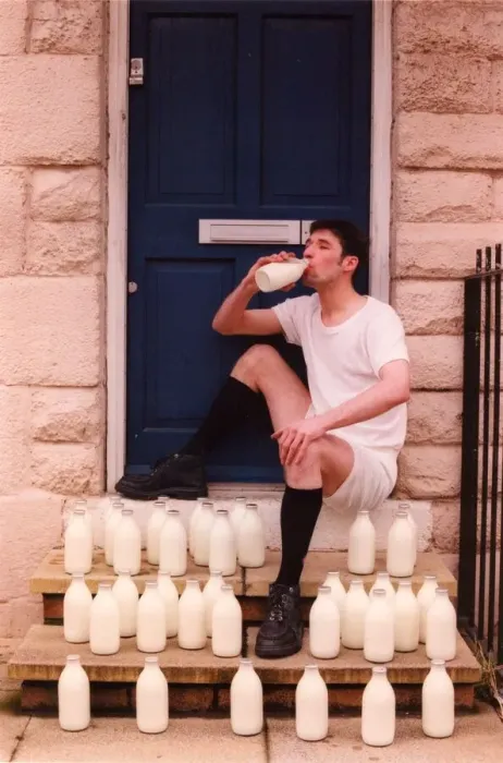 Framed Print : Ian Hall models what every fashionable but warm milkman will be wearing this winter