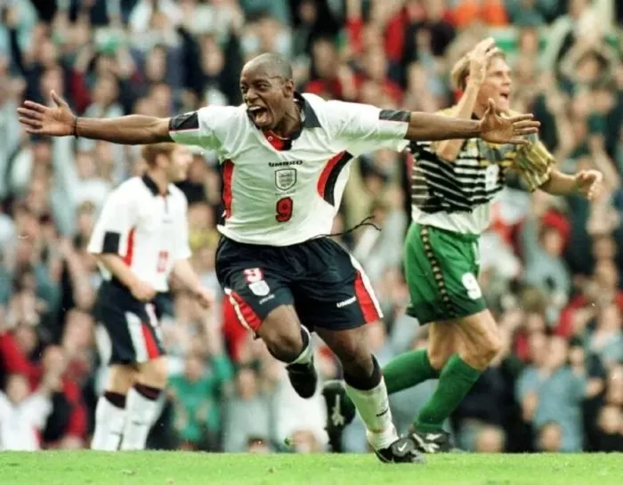 : Ian Wright Celebrates His Goal After Scoring For England against South Africa : Ian Wright Celebrates His Goal After Scoring For England against South Africa