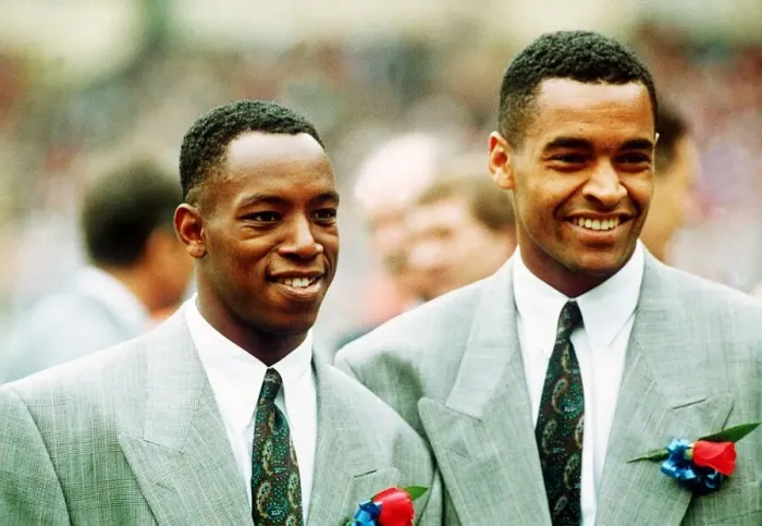 Framed Print : Ian Wright Football England and Crystal Palace with fellow player Mark Bright