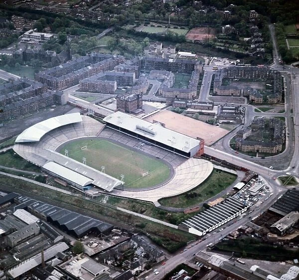 Ibrox Park Glasgow 1970s Rangers Football Club ground Aerial view circa 1975