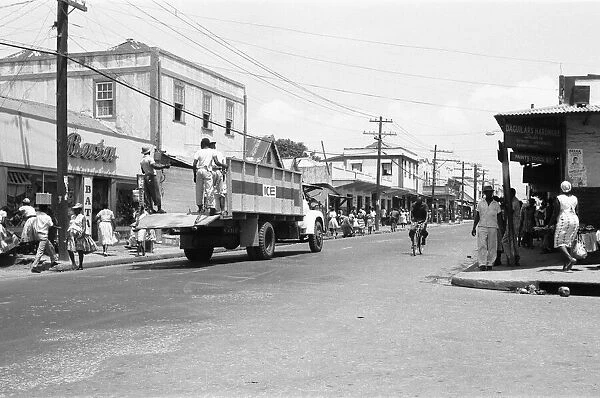 Ice deliveries to shops along Spanish Town Road, Kingston, Jamaica. 19th May 1963