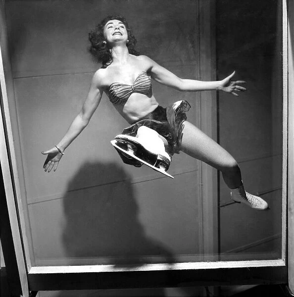 Ice Skater Jane Conlon practices on a see through floor. October 1953 D6656-003