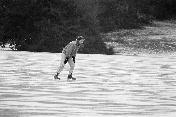Ice Skating on frozen lake, Sutton Park, Birmingham, England, 17th February 1986