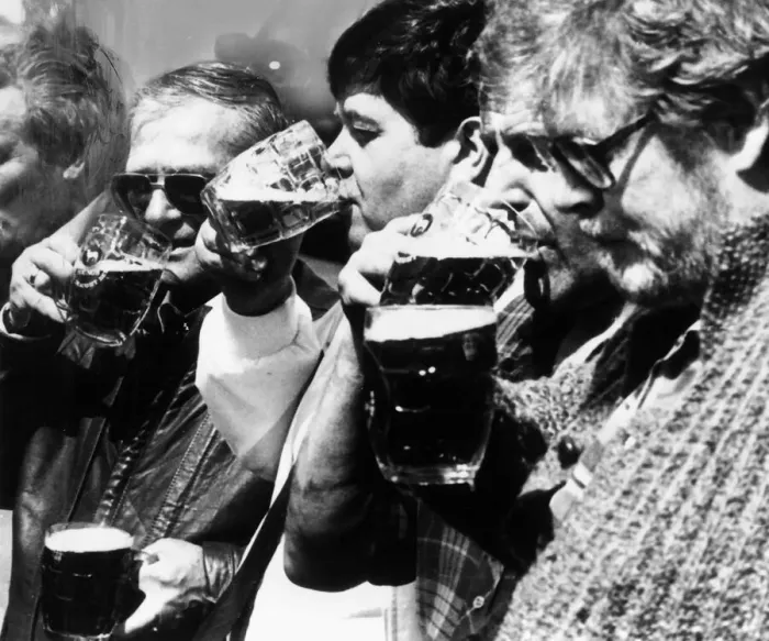 Framed Print : Icelandic trawler crew celebrate end of alcohol ban 1988 Framed Print : Icelandic trawler crew celebrate end of alcohol ban 1988