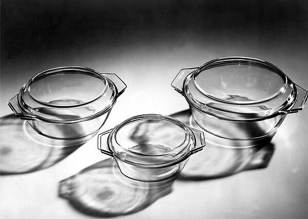 The iconic Pyrex clear casseroles, made by James A. Jobling and Co. Ltd