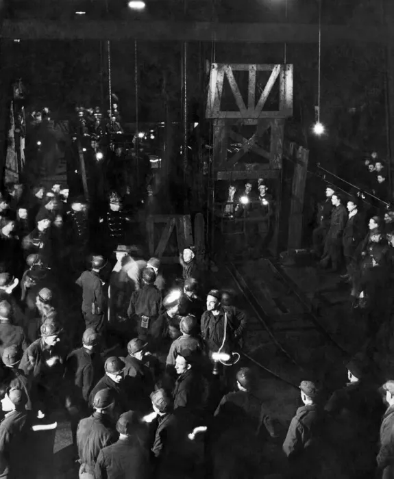 Framed Print : Immediately after the vesting ceremony miners were waiting at the pit head to descend yet Framed Print : Immediately after the vesting ceremony miners were waiting at the pit head to descend yet