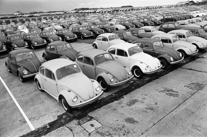 Framed Print : Imported Volkswagen cars at Manston Airport, Kent. 17th March 1968 Framed Print : Imported Volkswagen cars at Manston Airport, Kent. 17th March 1968