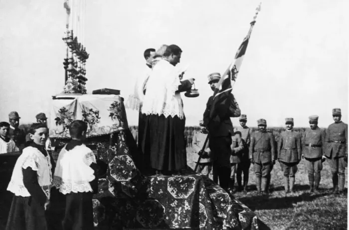 Framed Print : An impressive ceremony which took place near the firing line during the battles of Framed Print : An impressive ceremony which took place near the firing line during the battles of