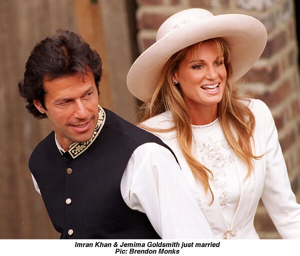 Imran Khan and society heiress Jemima Goldsmith stand for photographers after their