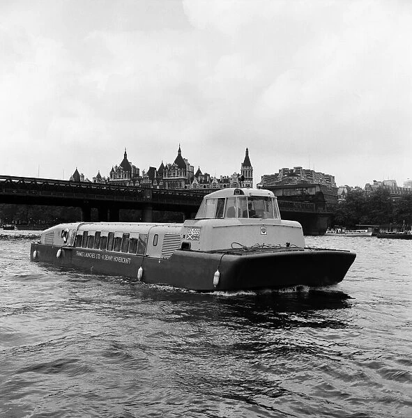 The inaugural day of the first passenger hovercraft service on the Thames with a Denny D2