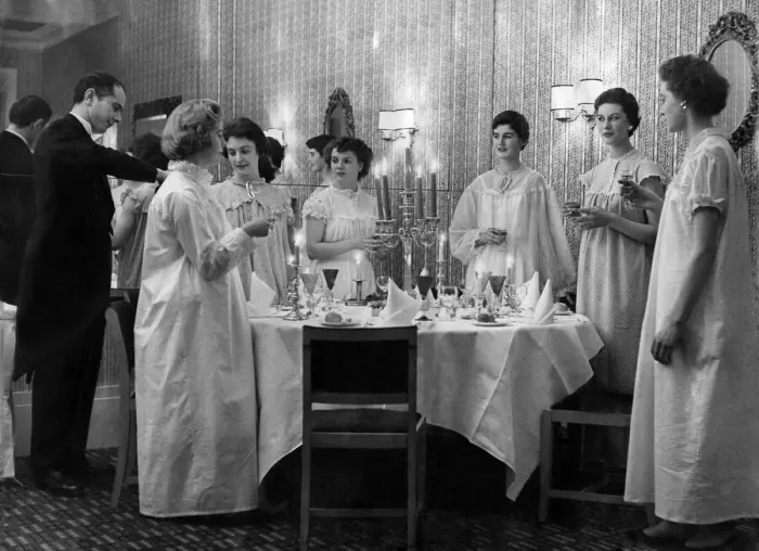 Framed Print : The inaugural meeting of a newly formed Nightie Club