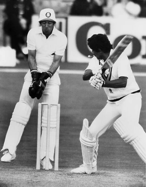 Indian cricket team in the British Isles 1982. Action during the second test match