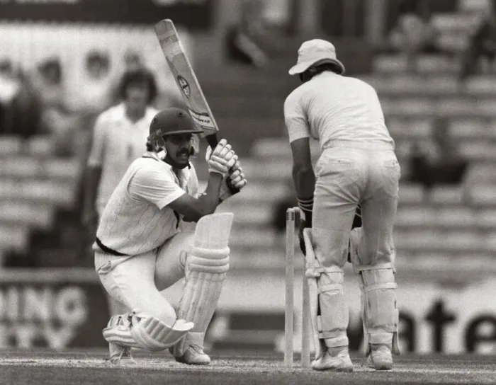 Framed Print : Indian cricketer Kapil Dev - July 1982 batting against England at the Oval Framed Print : Indian cricketer Kapil Dev - July 1982 batting against England at the Oval