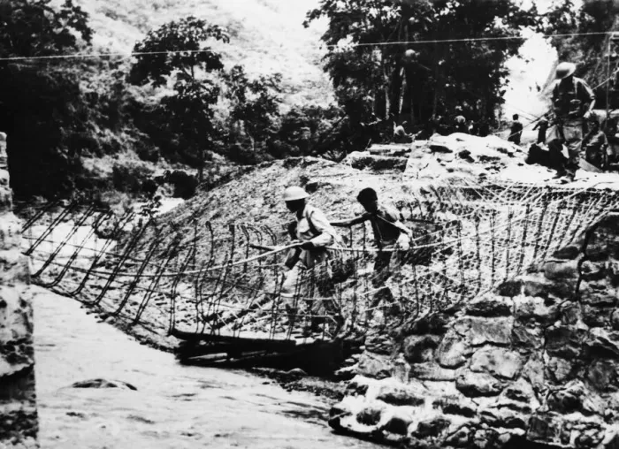 Framed Print : Indian Engineers keep troops moving using a temporary bridge near Kohina Framed Print : Indian Engineers keep troops moving using a temporary bridge near Kohina