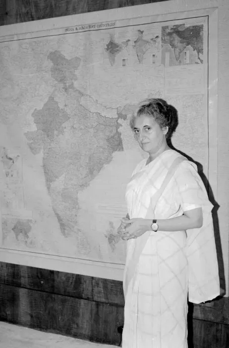 Framed Print : Indian Prime Minister Indira Gandhi seen here in here office in the Parliament building