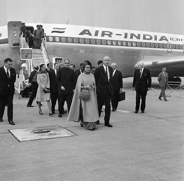 Indian Prime Minister Mrs Indira Gandhi seen here being greeted by Foreign Secretary Sir