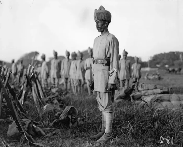 Framed Print : Indian soldier standing sentry at their rest camp at the race course in Marseilles Framed Print : Indian soldier standing sentry at their rest camp at the race course in Marseilles