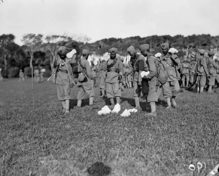 Framed Print : Indian Soldiers seen here moving stores at their rest camp on the race course in Framed Print : Indian Soldiers seen here moving stores at their rest camp on the race course in