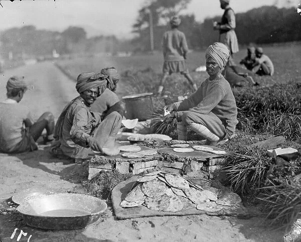 Indian troops seen here cooking Protee in their camp kitchen in Marseilles