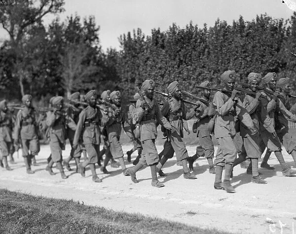 Indian troops seen here marching to their rest camp in Marseilles. September 1914