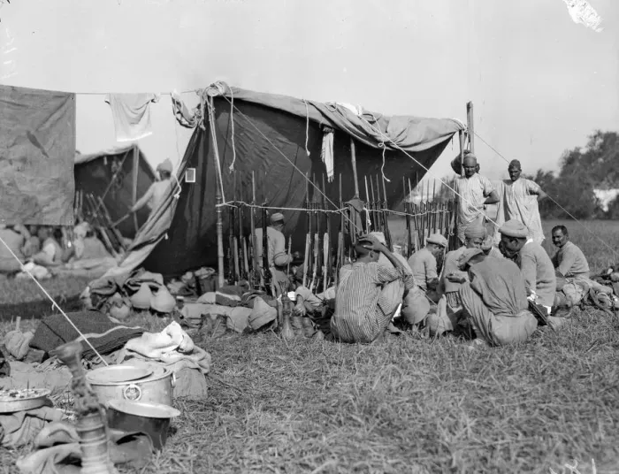 Framed Print : Indian troops seen here resting at their camp on the race course in Marseilles, France