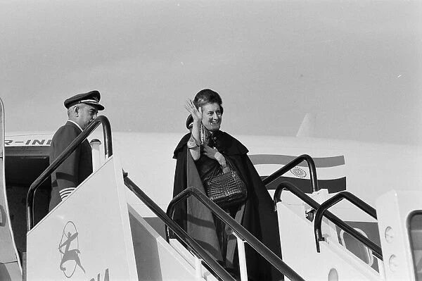 Indira Gandhi, Prime Minister of India, at Heathrow Airport as she departs for India