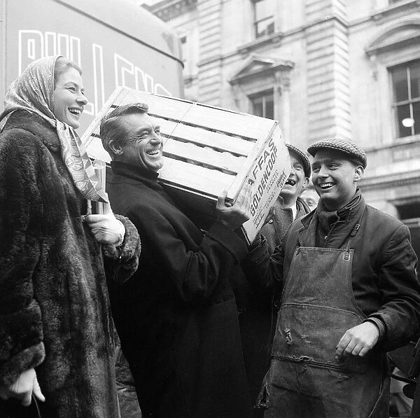 Ingrid Bergman filming in Covent Garden London with Cary Grant, December 1957