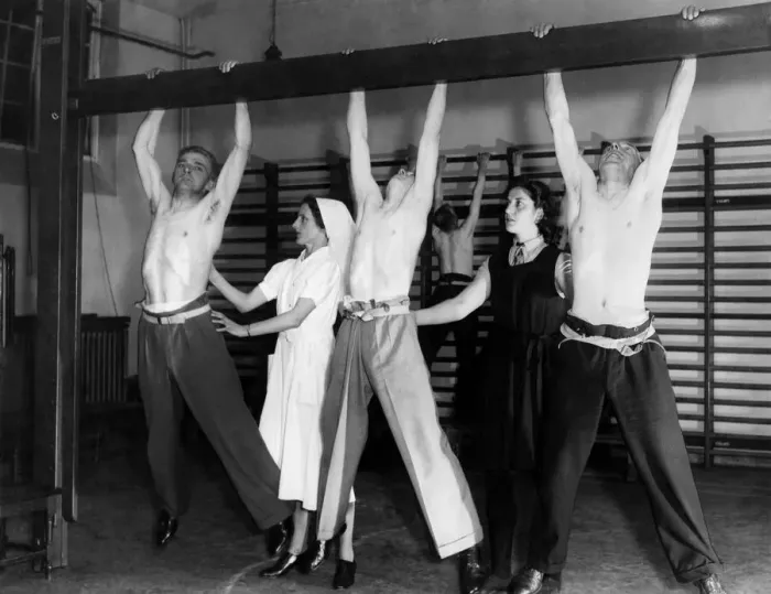 Framed Print : Injured coal miners undergoing fitness regime at a rehabilitation centre Framed Print : Injured coal miners undergoing fitness regime at a rehabilitation centre