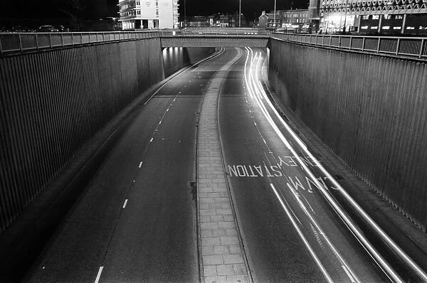 The Inner Distribution Road or IDR at night. Reading, Berkshire. 10th January 1975