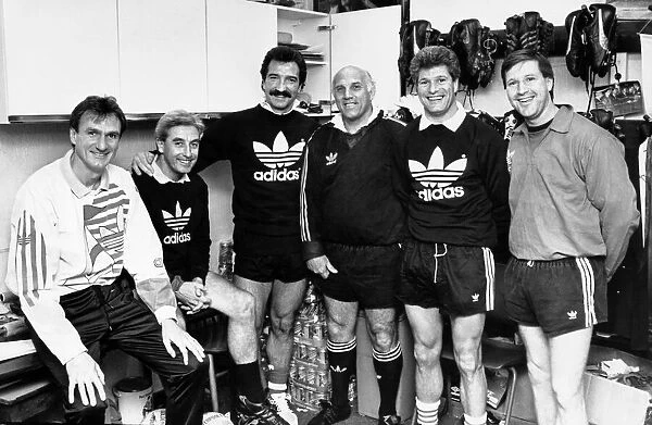 Inside the famous boot room at Anfield. Left to right: Phil Thomspon, Roy Evans