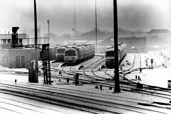 Some of the Inter-City 125 High Speed trains standing in the snow at Heaton Depot on 13th