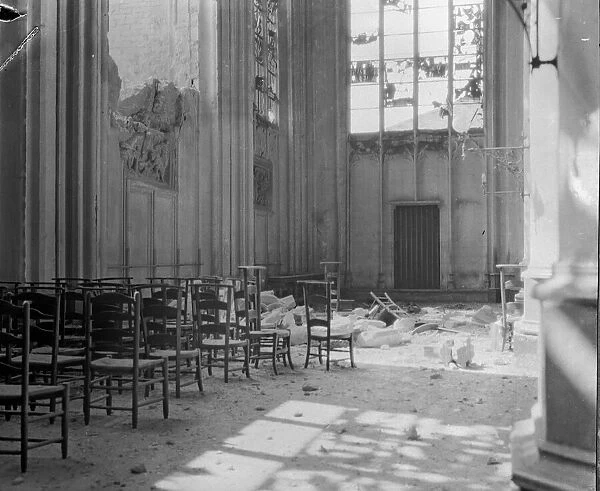 The interior of the Cathedral at Rheims which was shelled