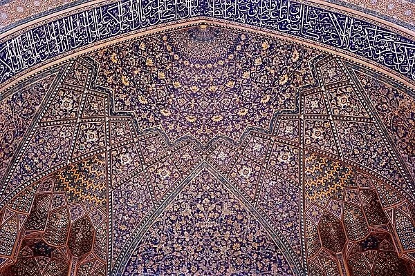 Interior decorative mosaic tiling in the Chaharbach mosque in Isfahan, Iran
