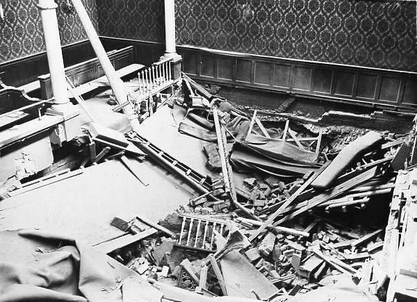 Interior of the private chapel at Buckingham Palace following a German bombing raid
